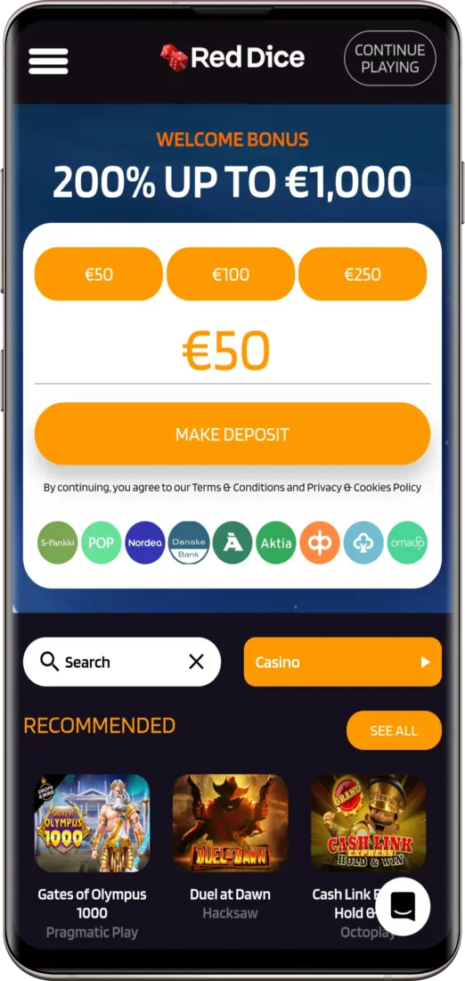 Reddice Casino op Mobiel